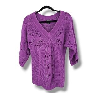 Canyon River Blues Women's Purple V Neck Cable Knit Sweater Size Medium